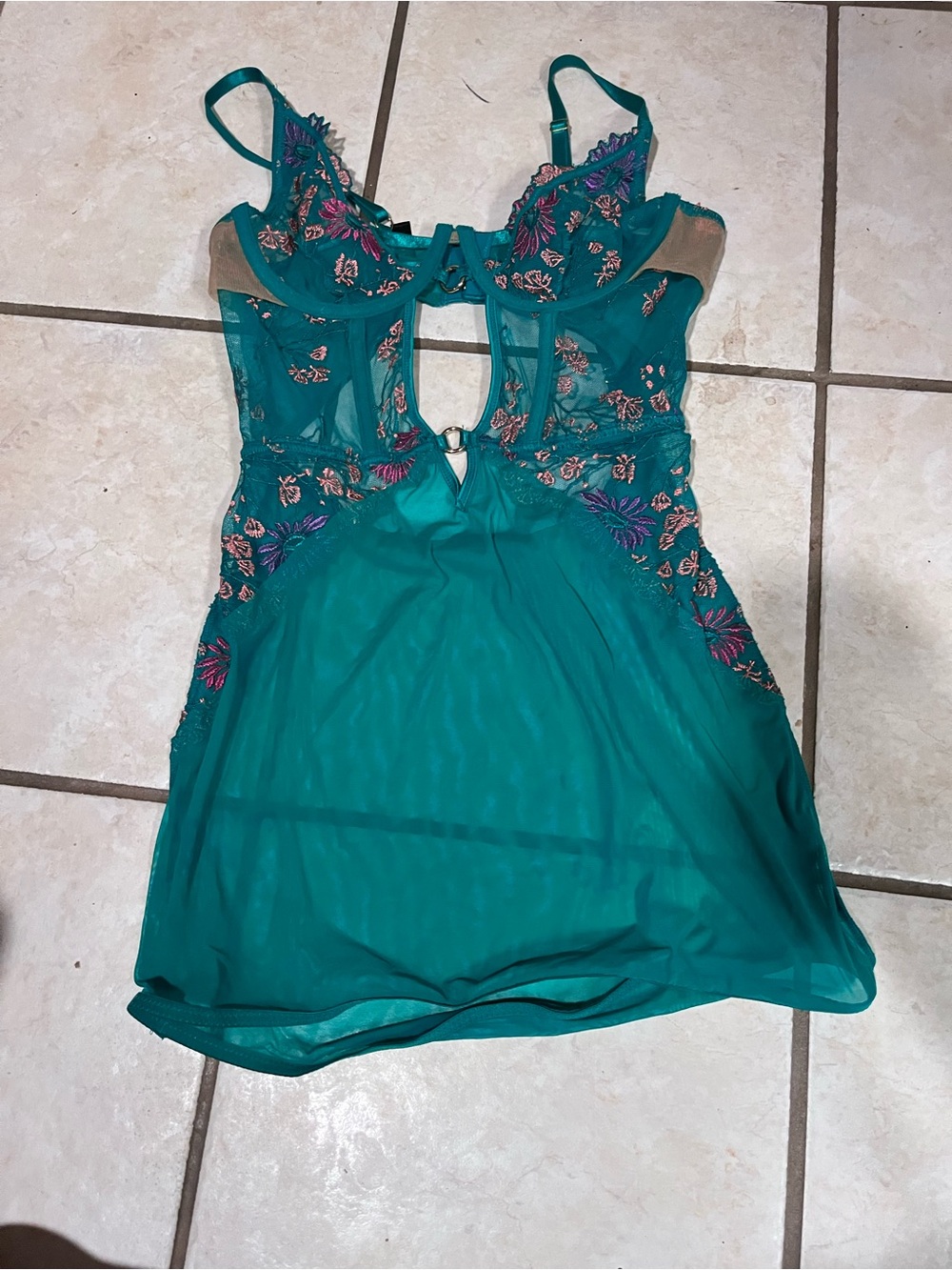 Oh My Gauze! Teal Embroidered Sheer Chemise